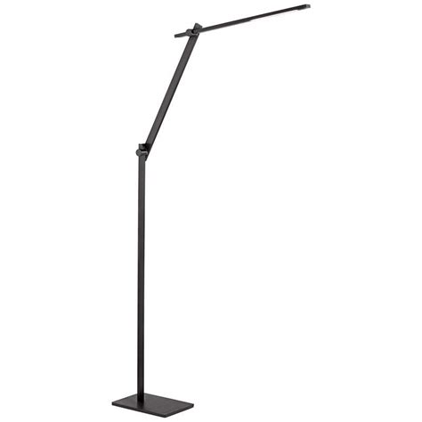 Possini euro design mid century modern floor lamp brushed steel droplet tall cotton cylinder shade for living room bedroom office. Possini Euro Barrett Anodized Black LED Floor Lamp - #9P821 | Lamps Plus