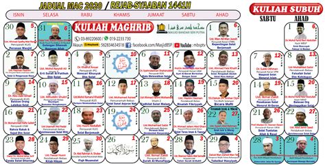 Bandar seri putra bir olduğu nahiye içinde bangi içinde hulu langat seçim, selangor , malezya. Jadual Kuliah - Masjid Bandar Seri Putra