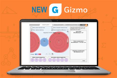 Simulate ionic bonds between a variety of metals and nonmetals. New Science Gizmo: Polarity and Intermolecular Forces ...