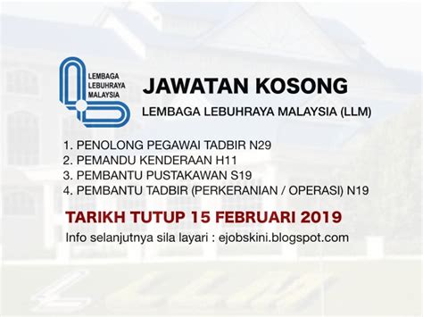 Klik sini untuk permohonan dan maklumat lanjut. Jawatan Kosong Lembaga Lebuhraya Malaysia (LLM) - 15 ...