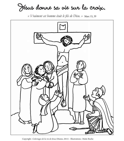 Affichette vendredi saint toute la famille face au christ. Un "mini" Chemin de croix à colorier pour les enfants