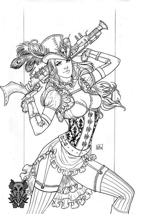 Alice grew up in wonderland and is carrying a rabbit somewhere. Steampunk Coloring Page Printable