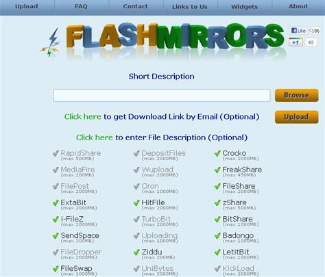 Here's a current list of the top 100 free file hosting sites on the 'net. FlashMirrors : Free File Upload to Multiple File Hosting Sites