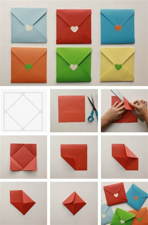 Briefumschlag falten zb zum gutscheine zu verpacken origami brief. Bunte Bastelideen mit Herzen | Paper crafts diy, Envelope ...