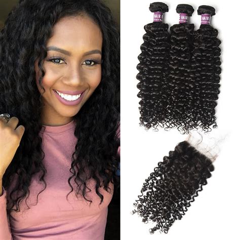 100% virgin brazilian hair, 100% one donor hair ,full cuticle aligned. 3 Bundles of Peruvian Curly Hair with Closure