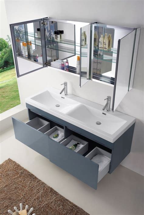 This modern vanity with clean lines and bold proportions brings a minimal aesthetic to the bathroom. 55 inch Modern Double Sink Bathroom Vanity in Grey Finish ...