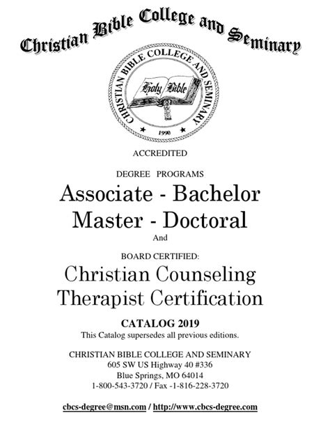 Not a basic, quick study, but a rich and deep series of courses that will help you understand the bible and god's will for your life all from a grounded, biblical study. Christian Bible College and Seminary Catalog-2019.pdf ...