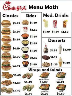 Math is a pretty popular topic for teachers. Empowered By THEM: ChickFilA Menu. Use with writting ...