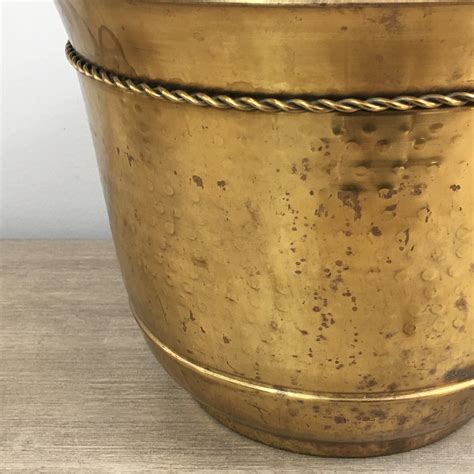 Vintage Brass Planter Tassel Trim Hammered Rustic Boho Indoor Outdoor 