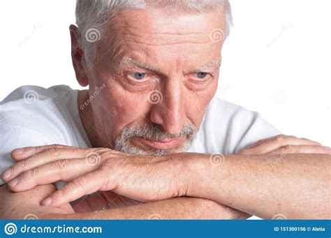 Portrait of sad boy with bad emotions and bad feelings. Portrait Of Sad Senior Man On White Background Stock Photo ...