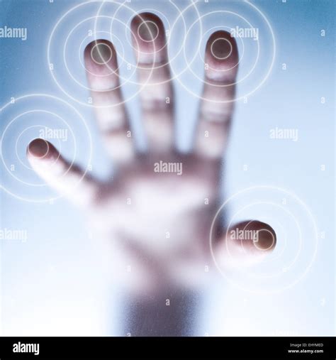 Conceptual touch screen technology with fingers touching glass Stock ...