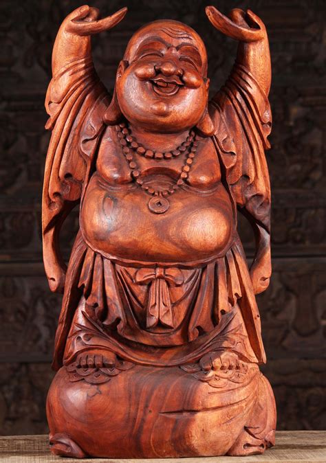 SOLD Wood Fat & Happy Standing Buddha Statue 32