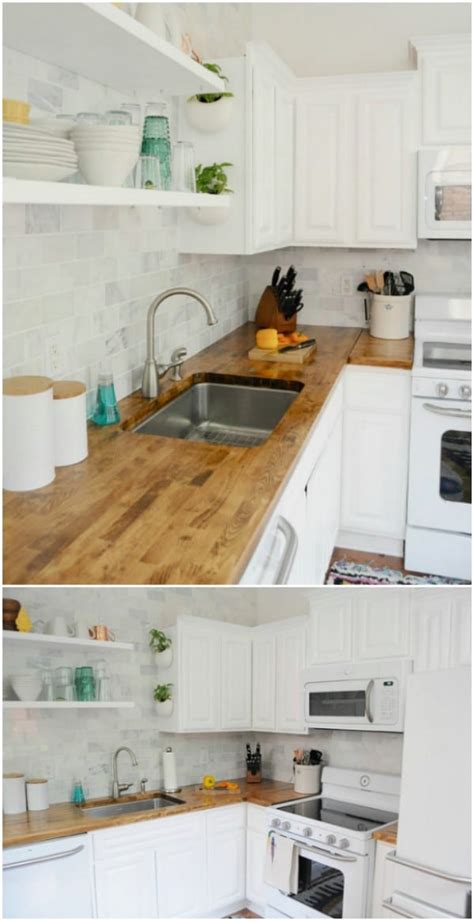 Butcher block countertop, wooden log slice, and metal stools take the rustic aesthetic to the next level. 25 Inspiring DIY Kitchen Remodeling Ideas That Will ...