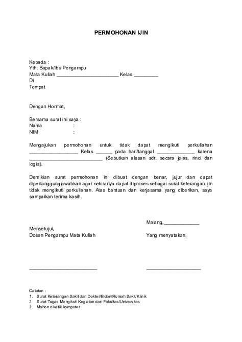 Surat izin kuliah ini sangat diperlukan untuk memberikan keterangan pada pihak kampus atau dosen mata kuliah yang bersangkutan terhadap apa yang dialami. Contoh Surat Izin Sakit Dari Bidan