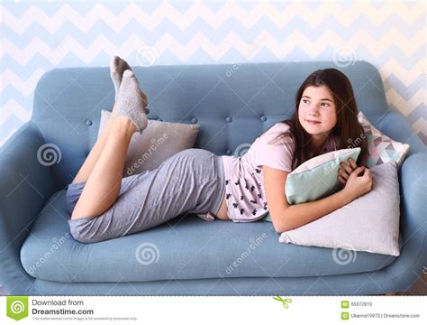 You don't look so well, frank. Girl With Long Dark Hair In Pajamas Lay On Sofa Stock ...