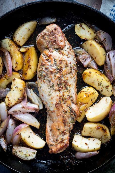 Remove from heat and spread dijon mustard on the side of the pork that's facing. Easy roasted pork tenderloin and apple skillet | Recipe | Cooking pork tenderloin, Pork ...