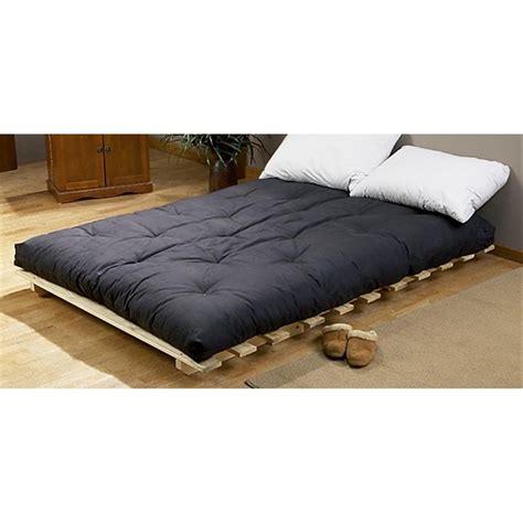 Japanese futon mattress is traditionally used during night sleep in japan. Awesome Queen Futon Bed With Black Mattress And 2 White ...