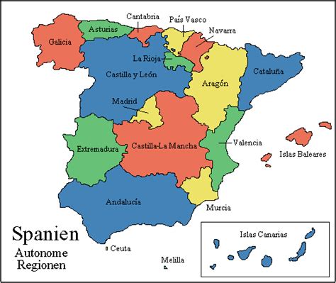 Auf separaten folien werden die länder spanien und portugal mit provinzen dargestellt. Autonome Regionen Spaniens