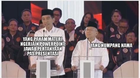 Debat dimulai dengan penyampaian visi misi kedua pasangan calon presiden dan wakil. 01 be like : indonesia