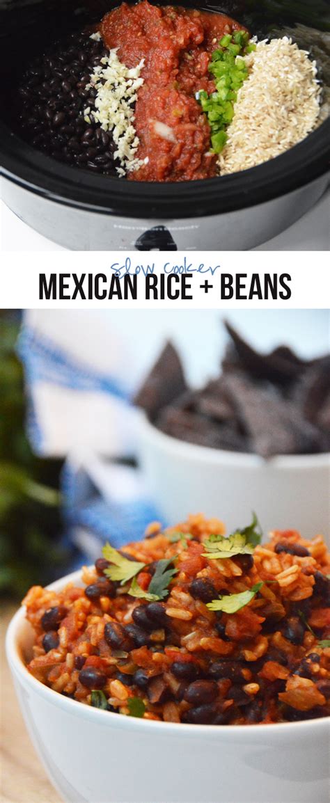 Next, brown the white rice in the pan for a bit, then add the tomatoes, chicken broth and black beans along with all of your spices, corn and hot. Slow Cooker Mexican Rice & Beans | Pumps & Iron