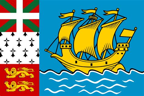 The flag of saint pierre and miquelon represents a yellow sailing ship facing the hoist side riding on a dark blue background with yellow wavy lines under the ship; Flag of Saint Pierre and Miquelon 🇵🇲 - Flagpedia.net