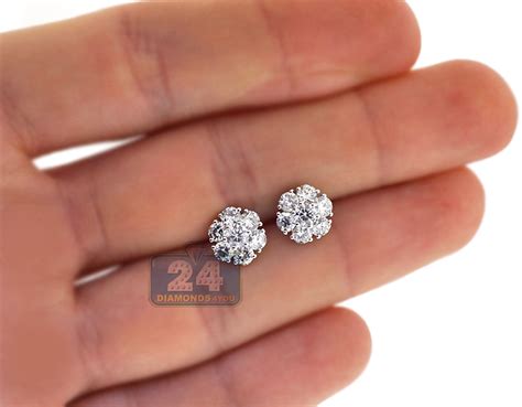 Designed with classic appeal, these 14k gold ball stud earrings are the perfect choice every time. Womens Diamond Flower Stud Earrings 18K White Gold 1.63 ct 8 mm