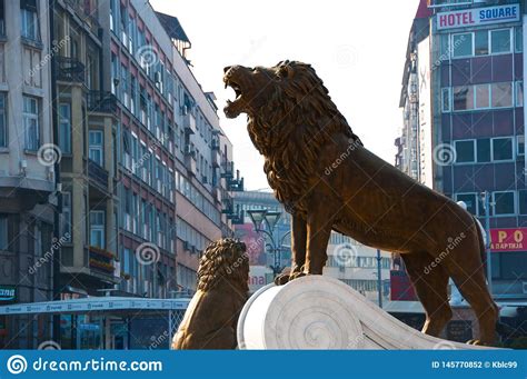 However, the legendary animals do not. Skopje, Macedonia - November 2011. Lion At The Foot Of The ...