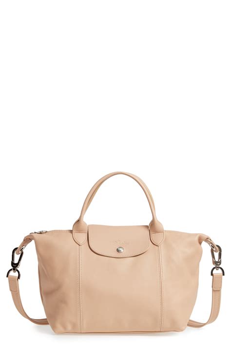 Longchamp Small 'le Pliage Cuir' Leather Top Handle Tote In Gold Beige | ModeSens
