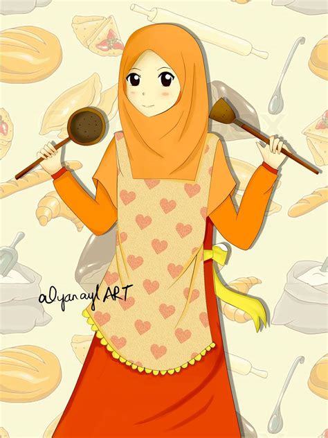 Muscular chef wearing white apron and chef hat Hijab Chef Muslimah Cartoon | Jilbab Gallery