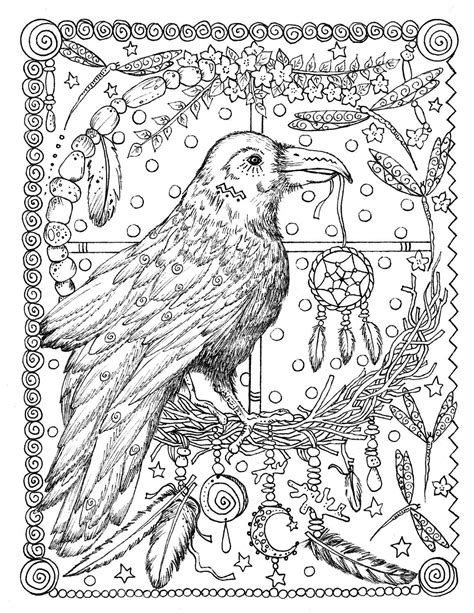 Cool wolf dream catcher coloring pages. 5 Pages Instant Download Animal Spirits to Color Wolf ...