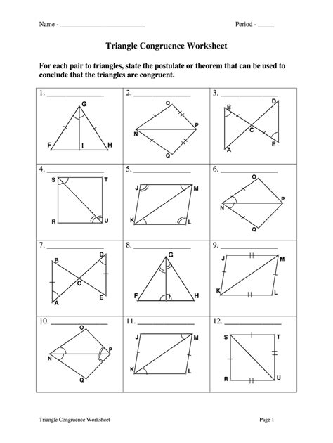 For each pair of triangles, state the postulate or theorem that can be used to conclude that the. Triangle Congruence Worksheet - Fill Online, Printable ...