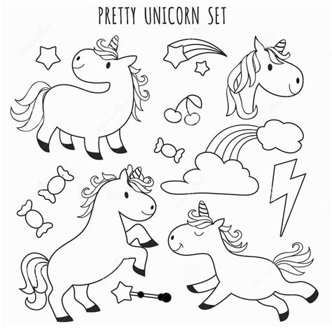 Unicorn Pretty unicorn set to color coloring pages