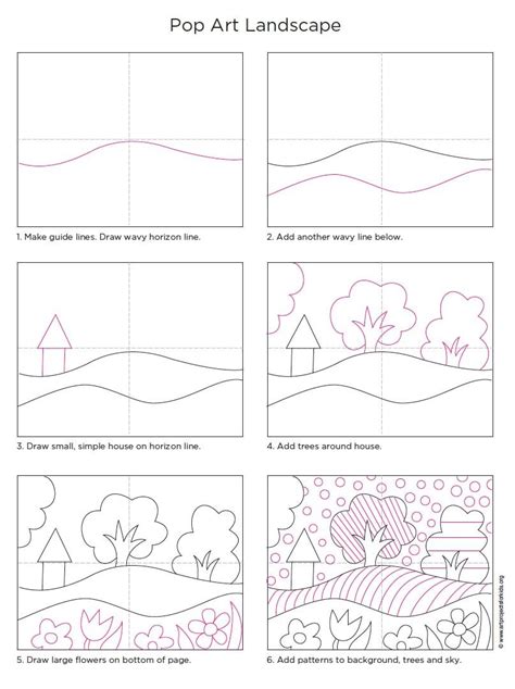 Draw in the shapes found in the landscape. Draw a Pop Art Landscape | Landscape art lessons, Perspective art, Art lesson plans