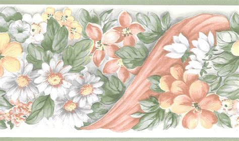 Select from premium white floral of the highest quality. Prepasted Wallpaper Border - Floral Green, White, Pink ...