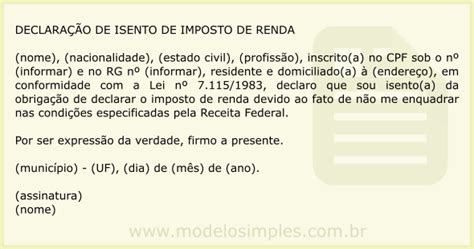 Até o dia 31 de maio, cerca de 32 milhões de contribuintes deverão acertar as contas com o fisco. Modelo de Declaração de Isento de Imposto de Renda