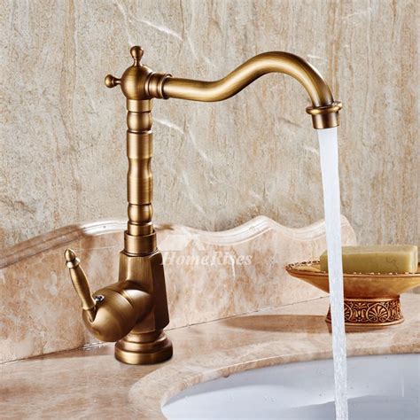 Gold Bathroom Faucet Antique Brass Brushed Single Handle ...