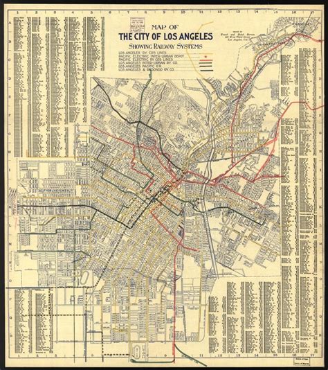 Black and white, with detailed delineations for neighborhoods and street names. Map of the city of Los Angeles : showing railway systems ...