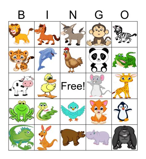 Bingo cards require a minimum of 25 words. Animals Bingo Card