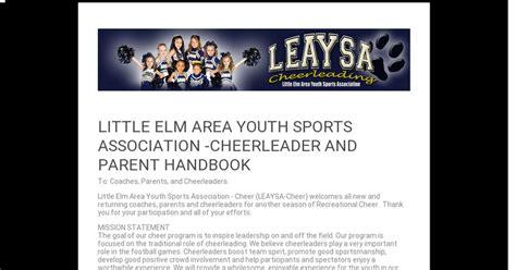 What is the abbreviation for national youth sports coaches association? To: Coaches, Parents, and Cheerleaders: Little Elm Area ...