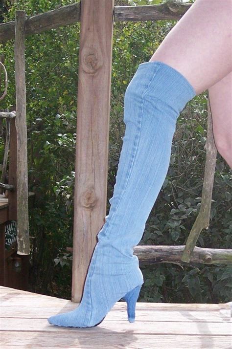 Diy denim boots diy jean boots. Make Your Own DENIM THIGH HIGH BOOTS make en smooth or ...