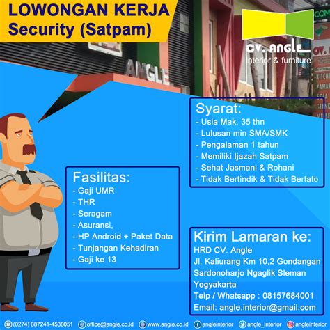 Pt osi pengumuman lowongan kerja satpam speech therapy sales marketing officer blood bank kesehatan masyarakat tangerang pesisir barat krui pringsewu. Lowongan Pekerjaan Security (Satpam)