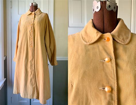 Vintage 1950s yellow corduroy swing over coat with Peter Pan collar ...