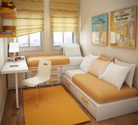 A small neutral bedroom with a small bed, some artworks, potted greenery and a mother of pearl chandelier. Small Floorspace Kids Rooms