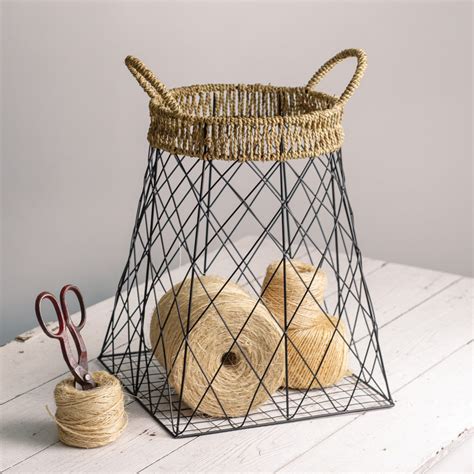 Farmhouse style farmhouse wire basket decor. Farmhouse-Style Wire Storage Basket with Jute Handles