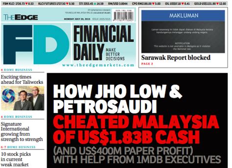 The print version of the edge financial daily has been suspended by the malaysian home ministry for three months from july 27, 2015 for its reporting on 1mdb, malaysia's digitaledge daily is the fully digital replacement of the edge financial daily that will be published during this suspension period. Anak Sungai Derhaka: Laporan 1MDB The Edge Financial Daily ...