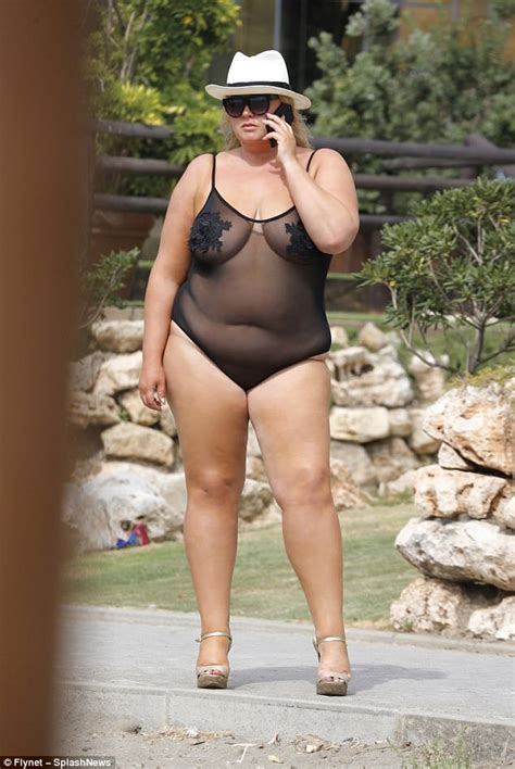 Jennifer completly wrapped in nylon. Gemma Collins bares all see-through swimsuit in Tenerife ...