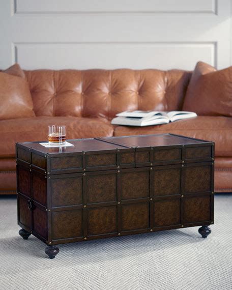Crafted in paris circa 1880, the antique luggage is rectangular in shape, and finished on all five side. Martin Trunk-Style Coffee Table