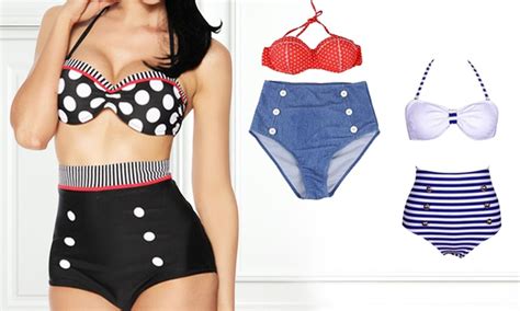 Per un costume da bagno con un tocco unico, scopri scolli profondi, stupendi dettagli con paillettes e intagli particolari. Bikini in stile anni Cinquanta | Groupon Goods