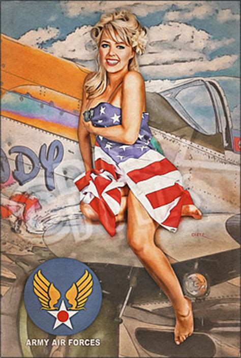 Vector illustration with portrait of a pin up girl. Patriotic P-51, Dietz Dolls Vintage Pinup Photography Store