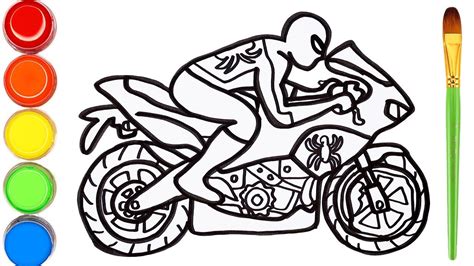 Spiderman on a motorcycle coloring pages colouring pages for kids with colored markers. Drawing Spiderman with Motorcycle - Simple Coloring for ...